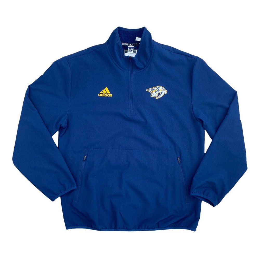 Nashville Predators NHL Adidas 22 1/4 Zip Jacket Mens M Blue Pullover Cold Rdy